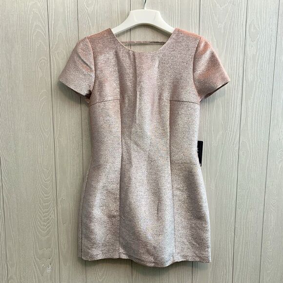 Express Rose Gold Shimmer Short Sleeve Dress Size 6 NWT - Picture 2 of 7